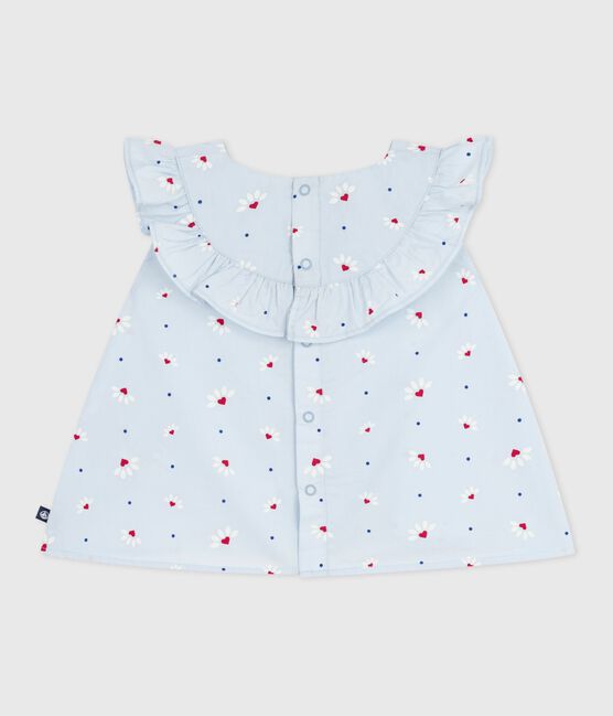 Ärmellose Baby-Bluse aus Baumwoll-Popeline mit Blumenmuster blau FRAICHEUR/weiss MULTICO