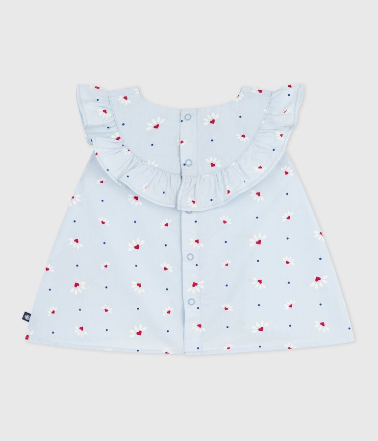 &Auml;rmellose Baby-Bluse aus Baumwoll-Popeline mit Blumenmuster blau/vielfarbig