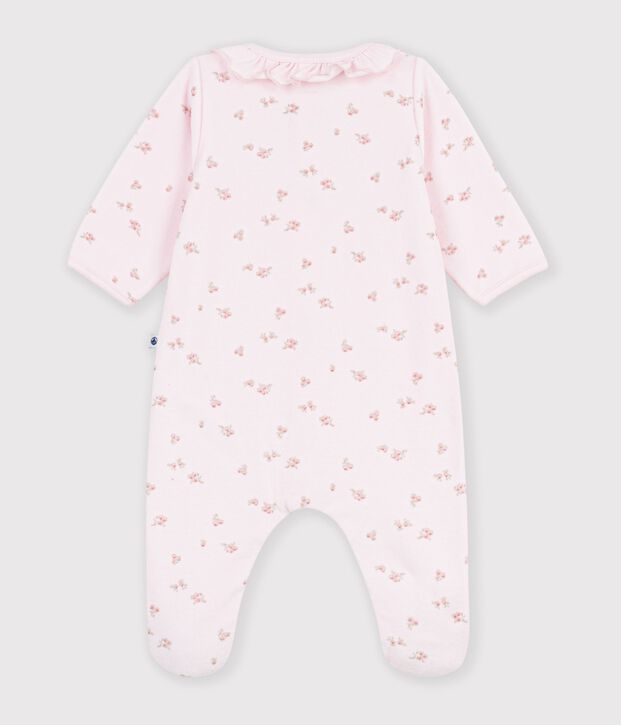 Strampler aus Nicki mit Kragen und Blumenmuster rosa/vielfarbig