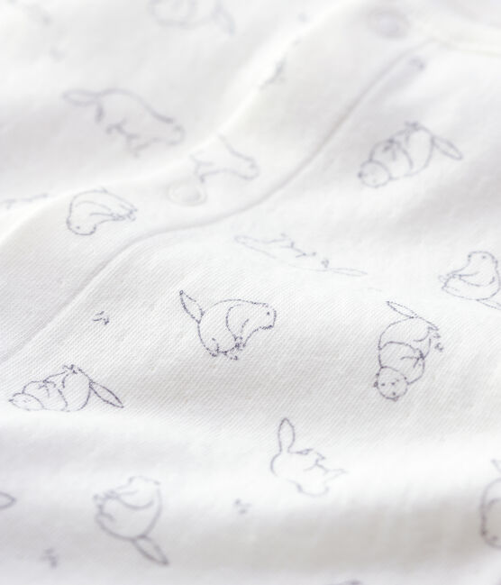 Langer Baby-Overall aus Bio-Baumwolle mit Murmeltier-Muster weiss MARSHMALLOW/grau GRIS