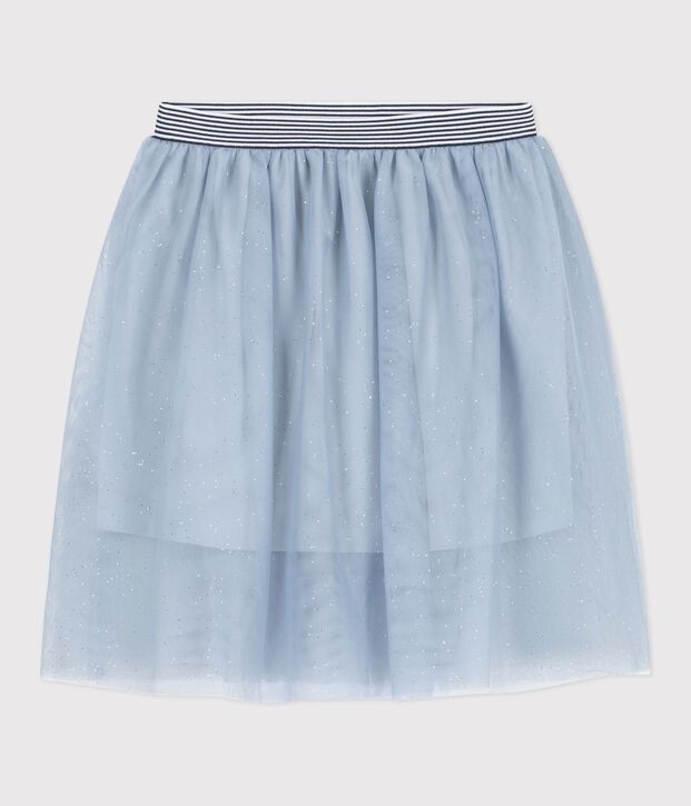 Kinder-Rock aus einfarbigem T&uuml;ll mit Pailletten blau/grau