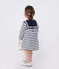 Langärmeliges Baby-Kleid aus festem Baumwollstoff mit Matrosenstreifen weiss MARSHMALLOW/blau SMOKING