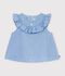 &Auml;rmellose Baby-Bluse aus besticktem Chambray-Baumwollstoff blau