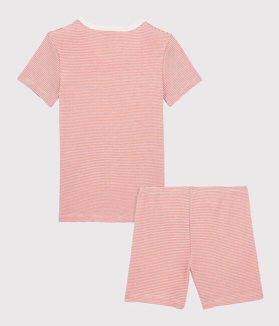 Kinder-Kurzpyjama aus Bio-Baumwolle mit rosa Ringelstreifen für Mädchen rosa PAPAYE/ MARSHMALLOW
