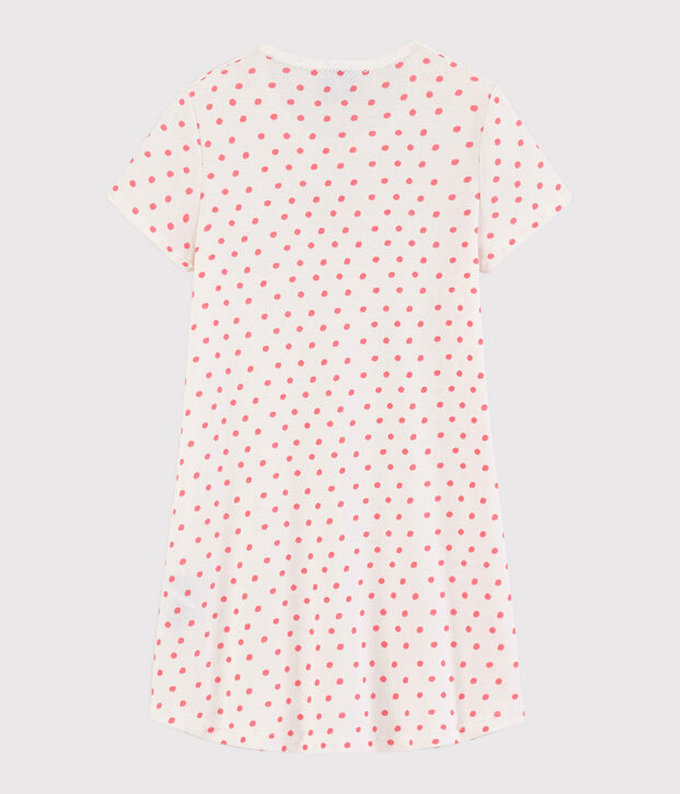 Nachthemd aus Baumwolle mit rosafarbenem Polka-Dot-Muster f&uuml;r M&auml;dchen weiss/rosa