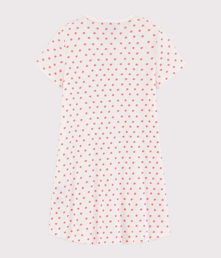 Nachthemd aus Baumwolle mit rosafarbenem Polka-Dot-Muster f&uuml;r M&auml;dchen weiss/rosa