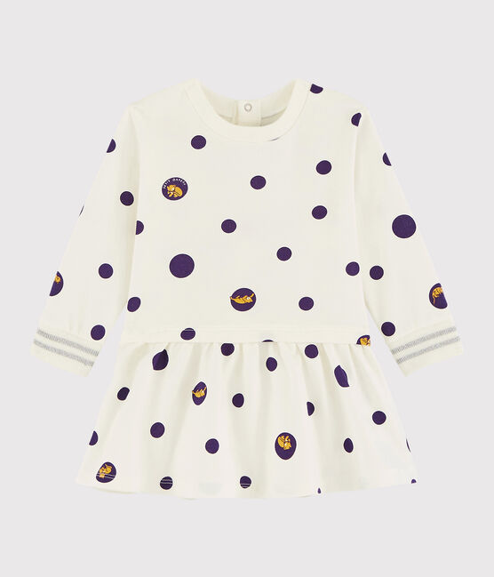 Langärmeliges Baby-Kleid für Mädchen weiss MARSHMALLOW/weiss MULTICO
