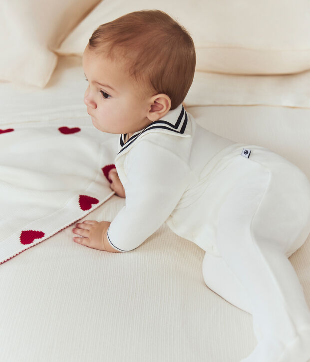 Strampler ohne F&uuml;&szlig;chen aus Baumwolle mit Matrosenkragen weiss