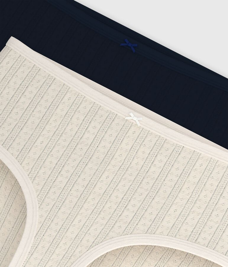 Set Damen-Taillenslips High-Waist aus Baumwolle mit Lochstickerei vielfarbig