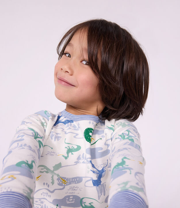 Kinder-Pyjama aus Molton mit Drachenmotiv weiss/vielfarbig