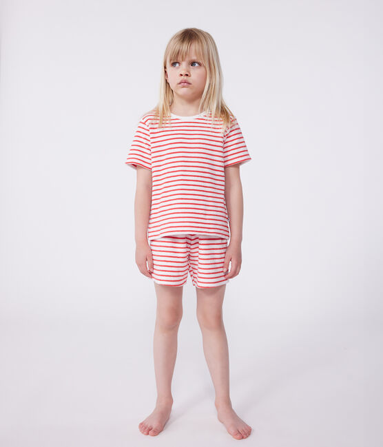 Kinder-Kurzpyjama aus Baumwolle mit Streifen rot MARSHMALLOW/ SPI