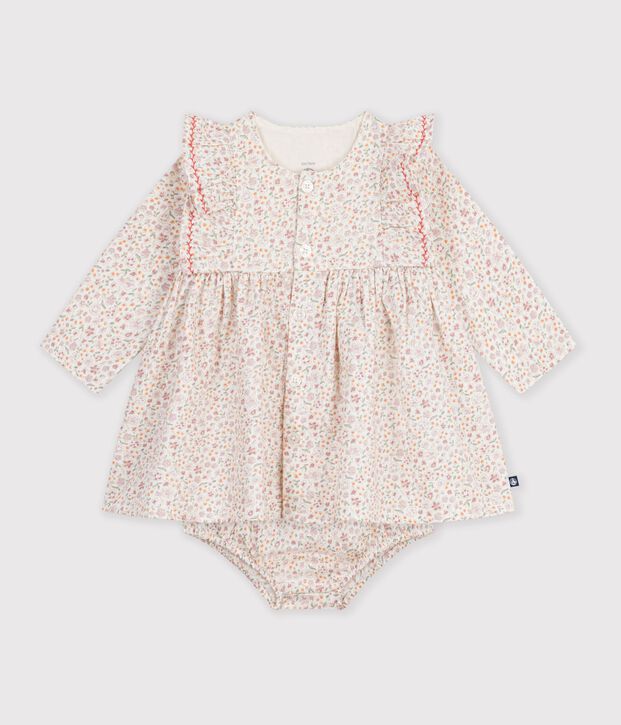 Baby-Kleid aus Baumwolle mit Blumenmuster naturfarben/vielfarbig