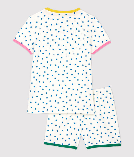 Kinder-Kurzpyjama aus Baumwolle mit blauem Punktmuster für Mädchen weiss MARSHMALLOW/ MALLARD