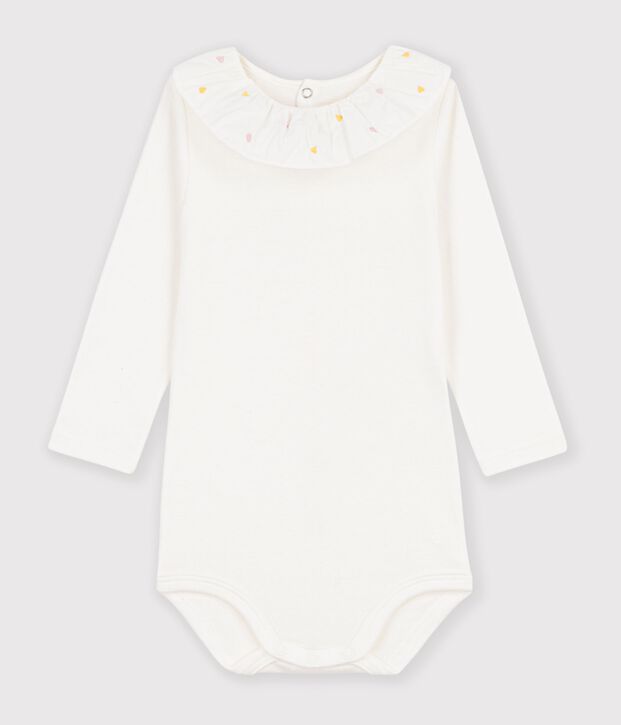 Baby-Body aus einfarbiger Baumwolle mit besticktem Kragen weiss