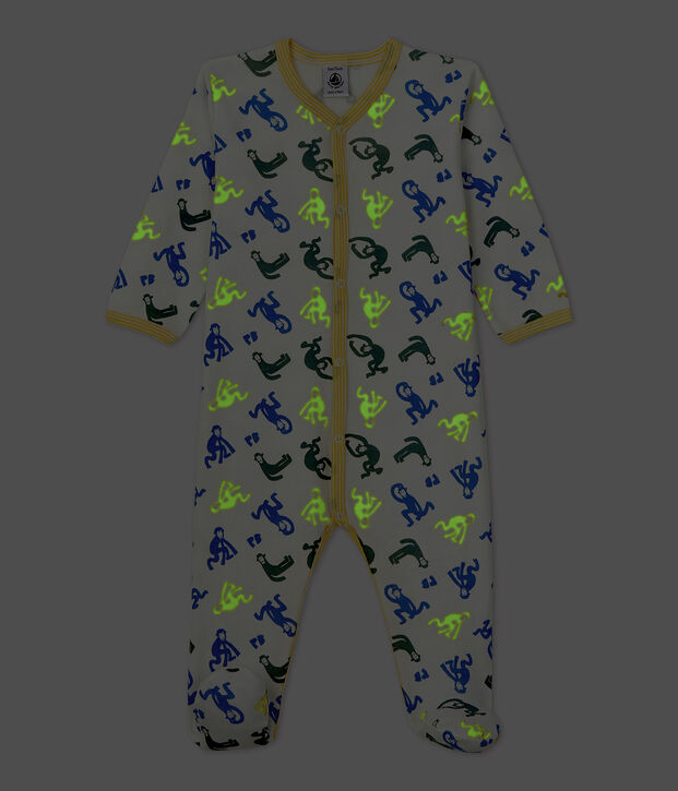 Baby-Strampler aus Baumwolle mit Affen in Leuchtfarbe weiss/vielfarbig
