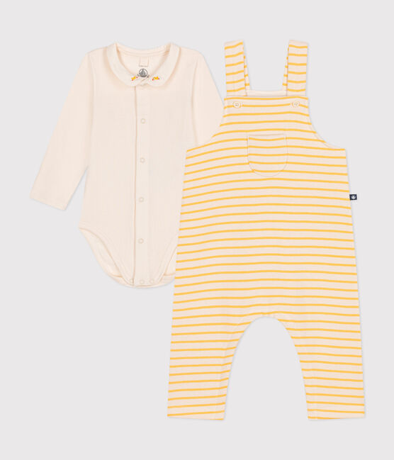 Baby-Set Latzhose und Body aus Baumwolle gelb AVALANCHE/weiss DAISY