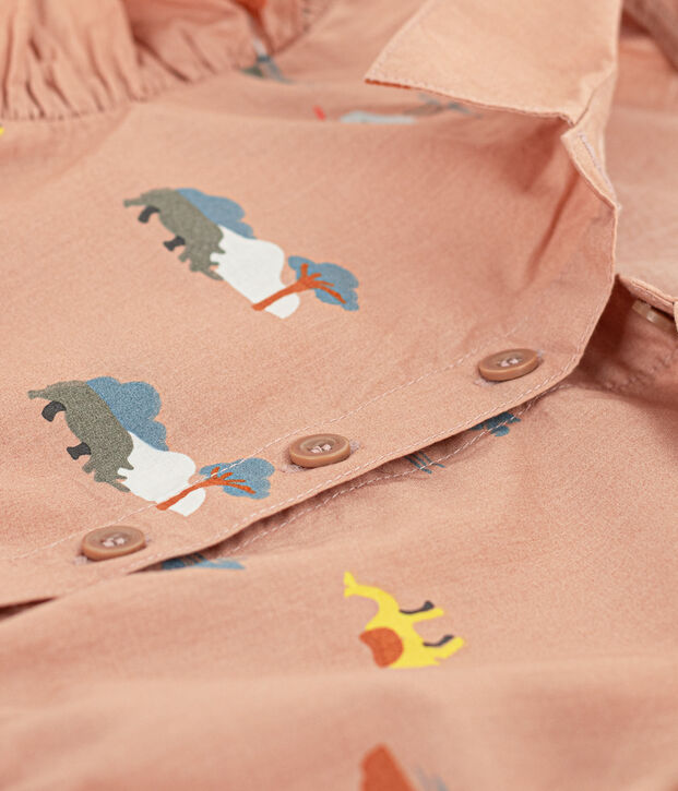 &Auml;rmelloses Kinderkleid aus Popeline f&uuml;r M&auml;dchen beige/vielfarbig