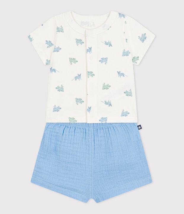 2-teiliges kurzes Baby-Set aus Baumwolle mit Tiermotiven blau/vielfarbig