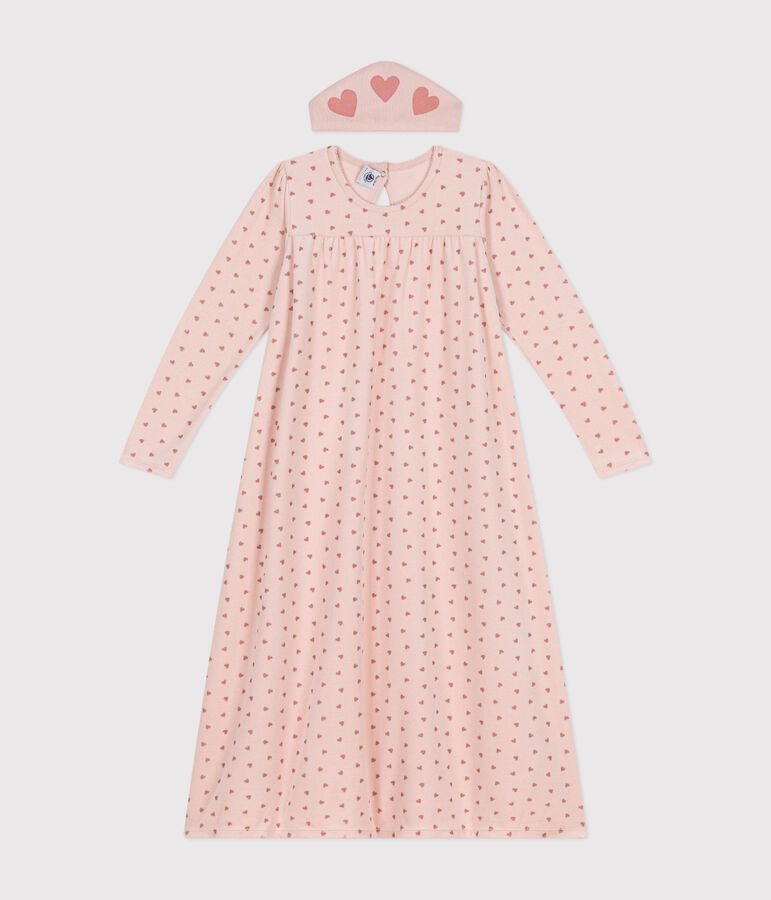 Kinder-Nachthemd und Stirnband aus Nicki mit Herzmotiv rosa SALINE/ ROSEWOOD