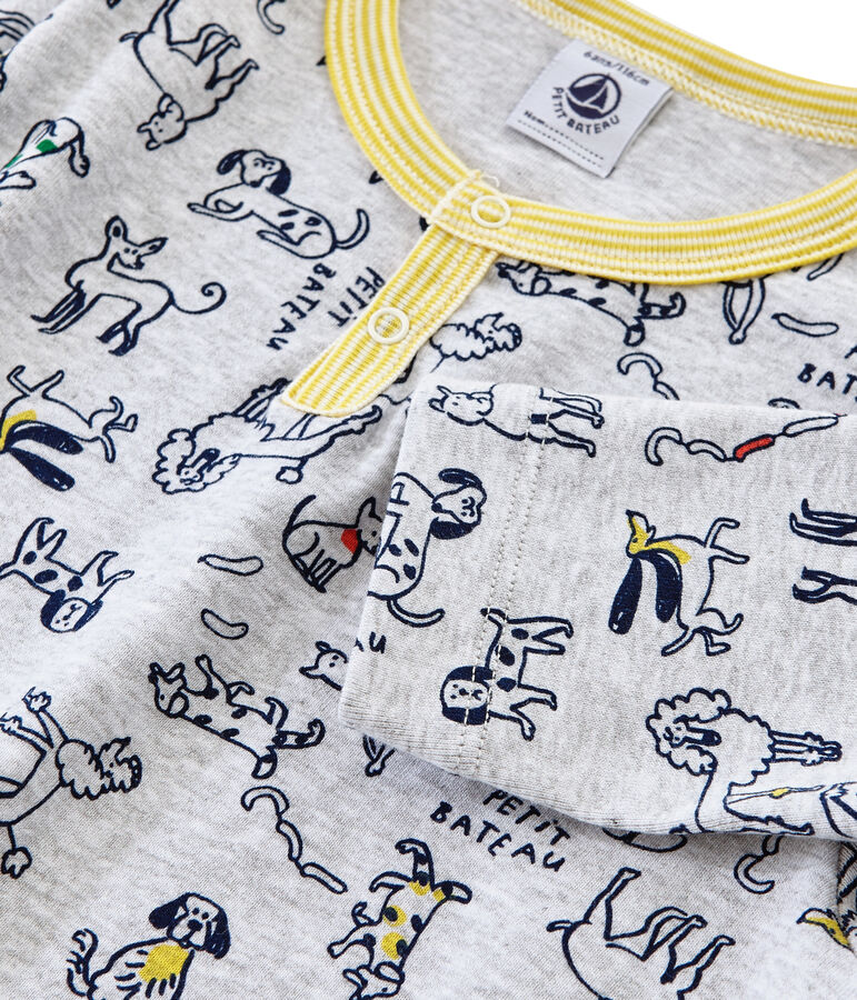 Rippstrick-Pyjama grau POUSSIERE/weiss MULTICO