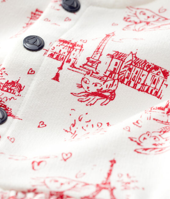 Kurzärmeliges Baby-Kleid aus Molton für Mädchen weiss MARSHMALLOW/rot TERKUIT