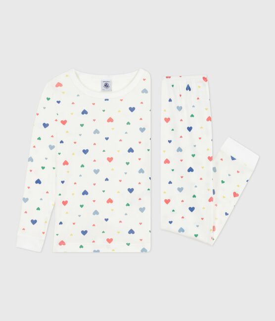 Kinder-Pyjama aus Baumwolle mit eng anliegenden Beinen und Herzmotiv weiss MARSHMALLOW/weiss MULTICO