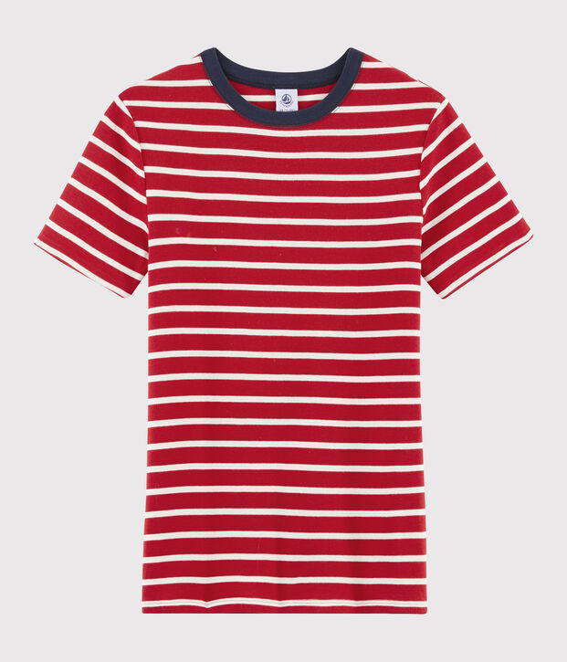 Damen-T-Shirt mit Rundhalsausschnitt rot/weiss