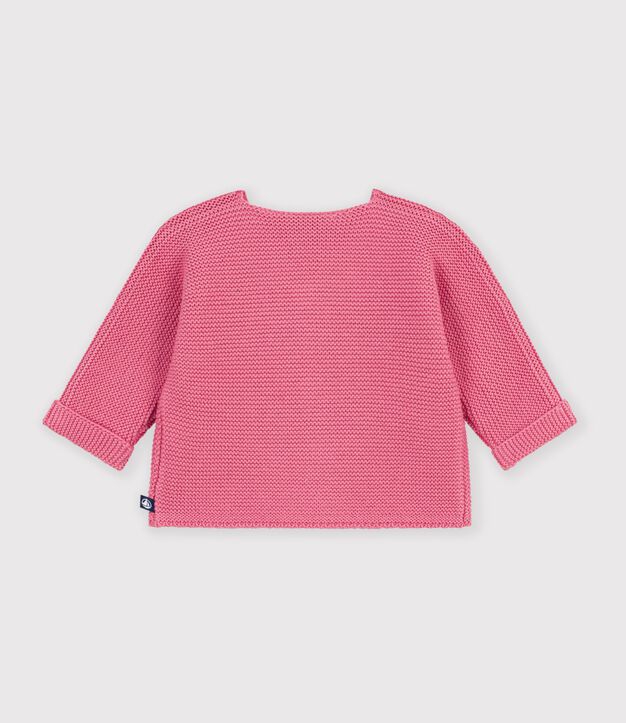 Baby-Strickjacke, kraus rechts gestrickt aus einfarbiger Baumwolle rosa