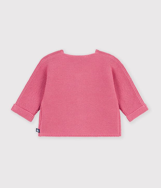 Cardigan b&eacute;b&eacute; tricot point mousse en coton uni rosa
