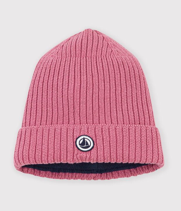 Kinder-Strickm&uuml;tze mit Fleece gef&uuml;ttert rosa
