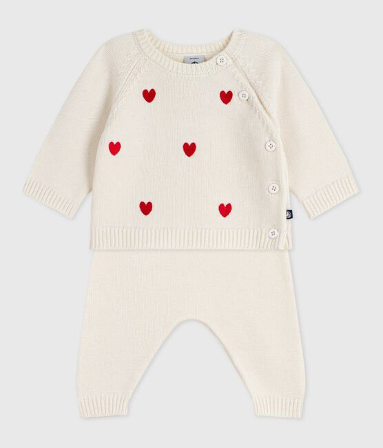 2-teiliges Baby-Strickset mit gestickten Herzen rot MARSHMALLOW/ POMPEI