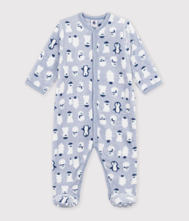 Baby Overall-Pyjama aus Fleece mit Schneemann-Motiv blau/vielfarbig