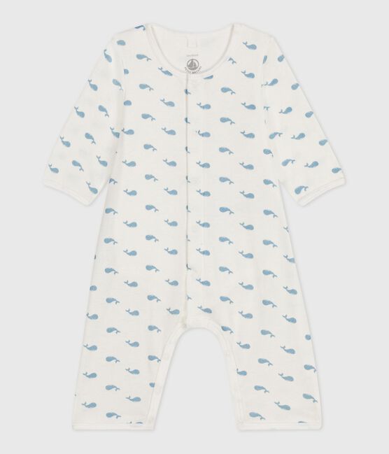 Baby-Bodyjama ohne Füßchen aus Baumwolle mit Walmotiv MARSHMALLOW/ ADRIATIC