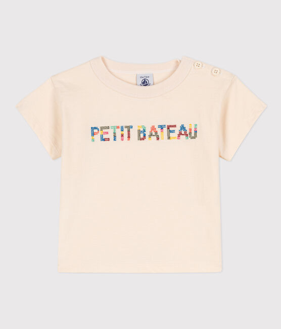 Kurzärmeliges Baby-T-Shirt aus besticktem Jersey naturfarben AVALANCHE