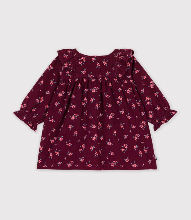 Lang&auml;rmeliges Baby-Kleid aus Feincord mit Blumenmuster rot/vielfarbig