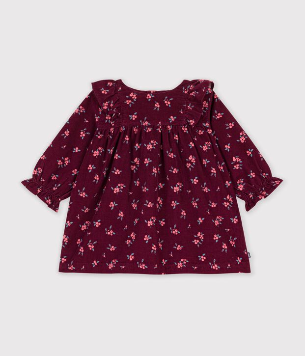 Lang&auml;rmeliges Baby-Kleid aus Feincord mit Blumenmuster rot/vielfarbig