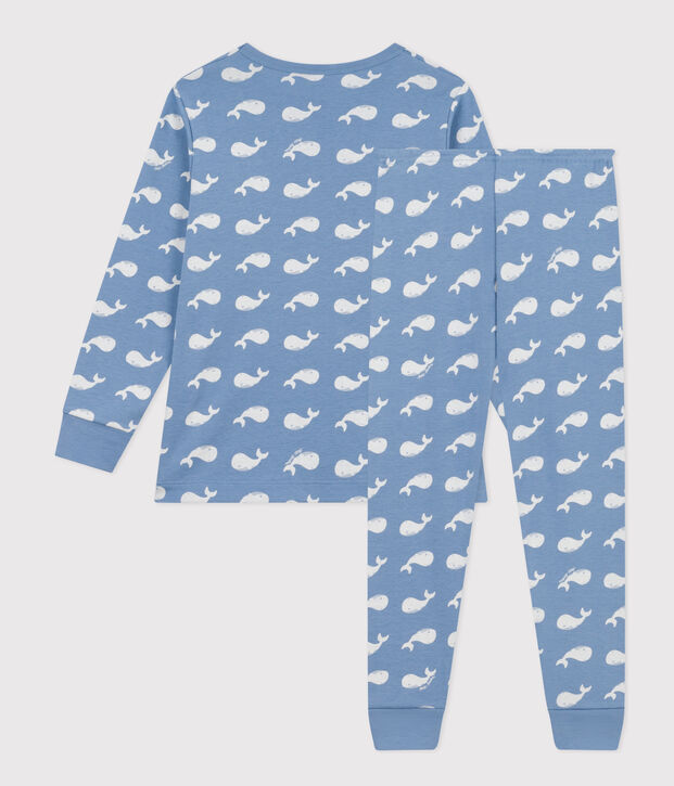Kinderpyjama aus Baumwolle mit Walmuster blau/weiss