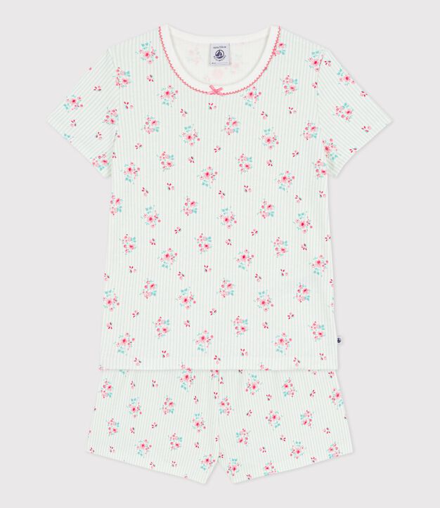 Kinder-Kurzpyjama aus Baumwolle mit Blumenmotiv weiss/vielfarbig