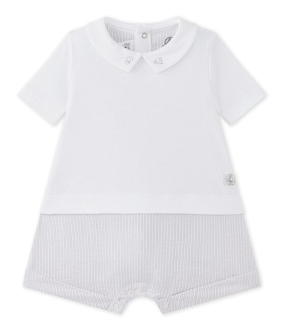 Kurzer Baby-Jungen-Einteiler im Materialmix weiss ECUME/beige BEIGE