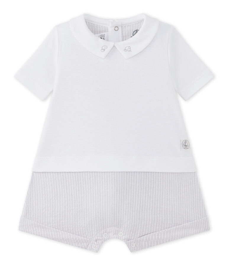 Kurzer Baby-Jungen-Einteiler im Materialmix weiss/beige