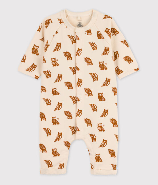 Bedruckter langer Baby-Overall aus Baumwolle mit Eulenmotiv weiss AVALANCHE/ ECUREUIL