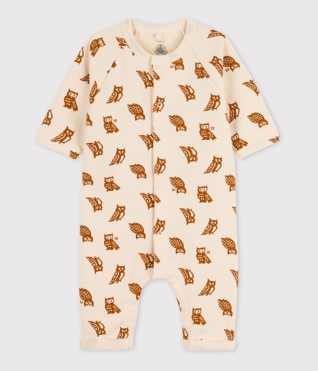 Bedruckter langer Baby-Overall aus Baumwolle mit Eulenmotiv naturfarben/braun