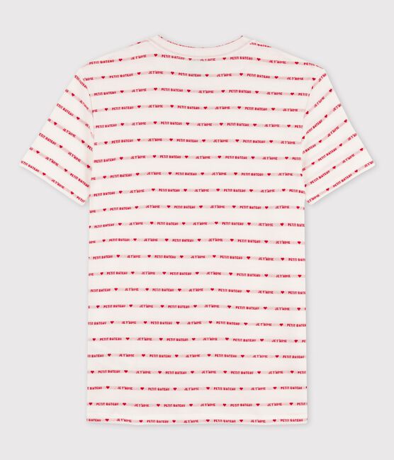 Eng anliegendes T-Shirt mit Rundhalsausschnitt aus Bio-Baumwolle Damen weiss MARSHMALLOW/rot TERKUIT