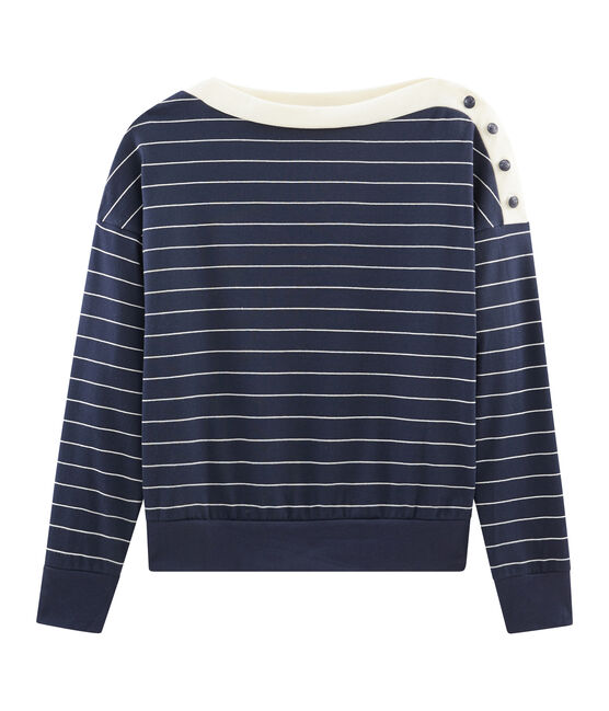 Langärmliger Sweater für Damen blau SMOKING/beige COQUILLE
