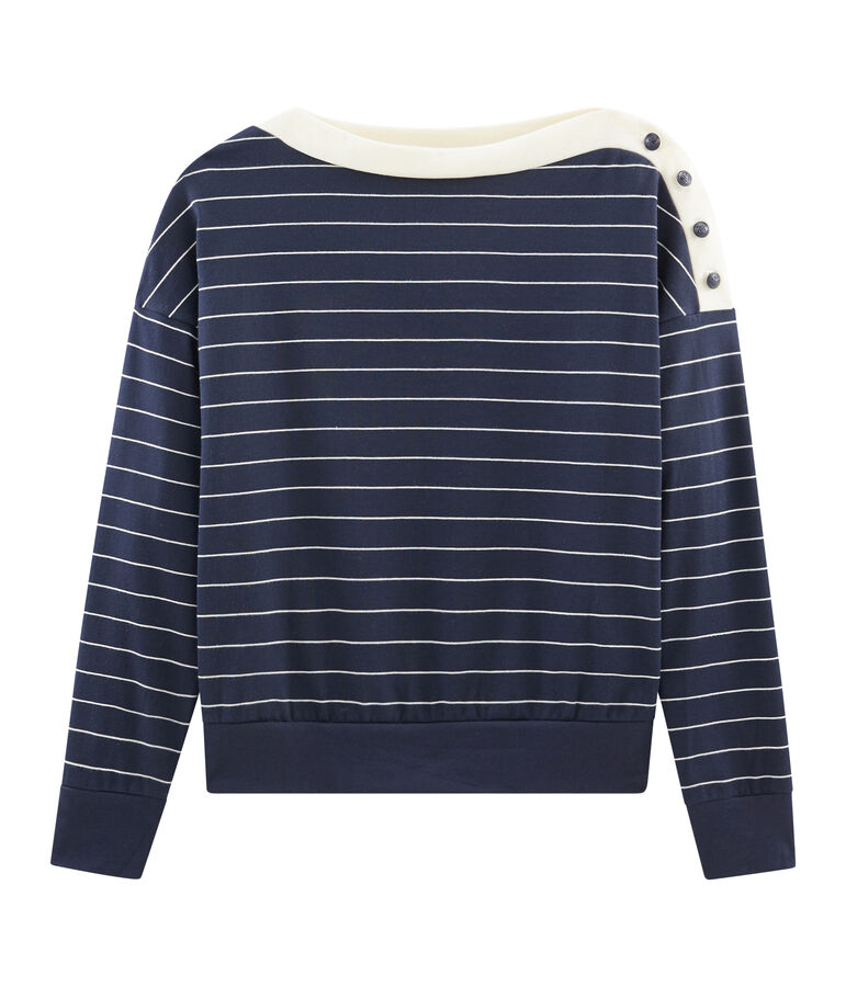 Lang&auml;rmliger Sweater f&uuml;r Damen blau/weiss