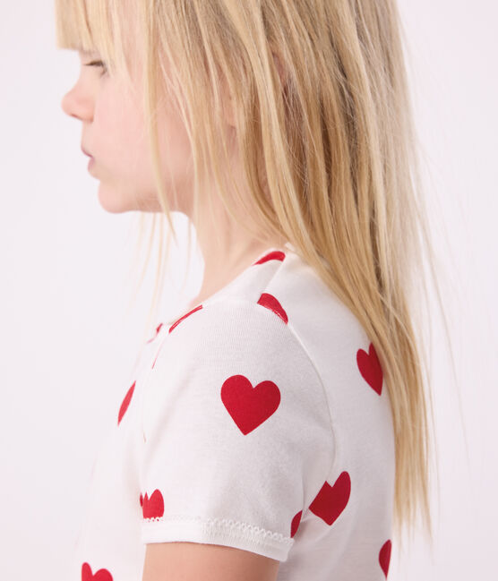 Kinder-Kurzpyjama aus Baumwolle mit Herzmotiv für Mädchen weiss MARSHMALLOW/rot TERKUIT