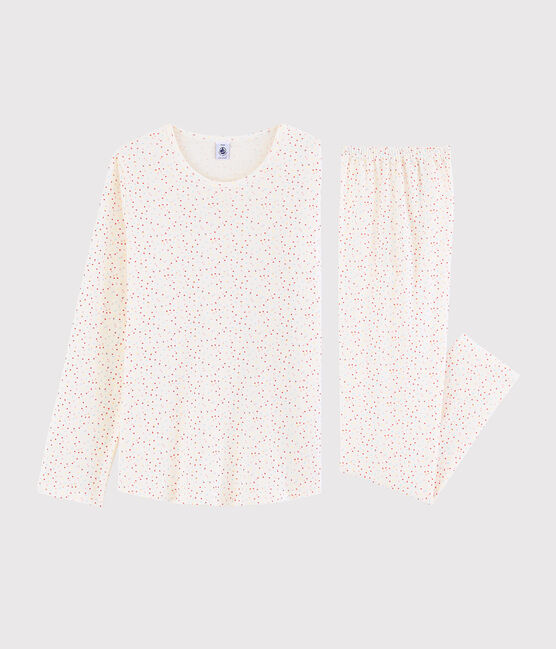 Kinderpyjama aus Bio-Baumwolle mit buntem Polka-Dot-Muster für Mädchen weiss MARSHMALLOW/weiss MULTICO