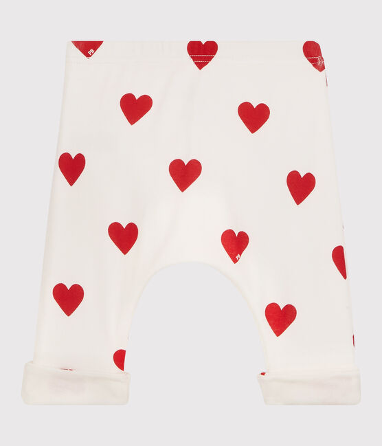 Baby-Hose aus Bio-Baumwolle mit rotem Herzmuster weiss MARSHMALLOW/rot TERKUIT