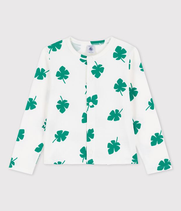 Gemusterter Cardigan aus Molton f&uuml;r M&auml;dchen weiss/gr&uuml;n