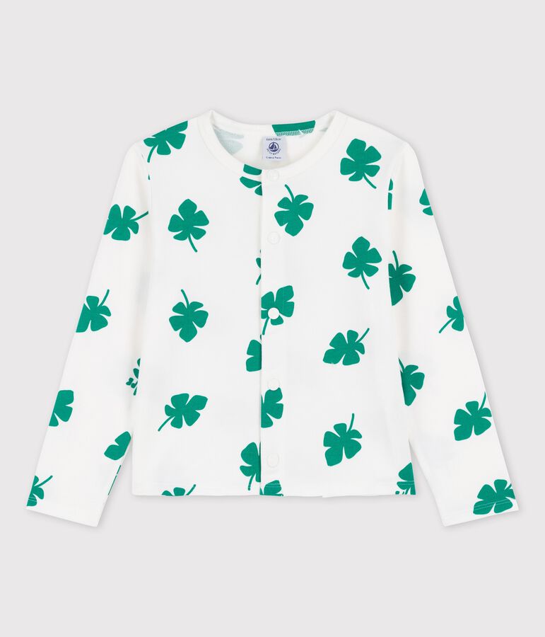 Gemusterter Cardigan aus Molton f&uuml;r M&auml;dchen weiss/gr&uuml;n